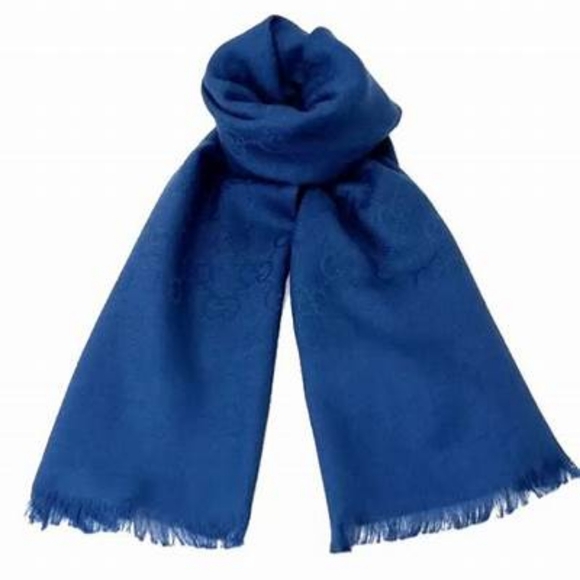 Gucci GG Logo Wool and Silk Scarf - Blue- 100% Authentic - Picture 3 of 9